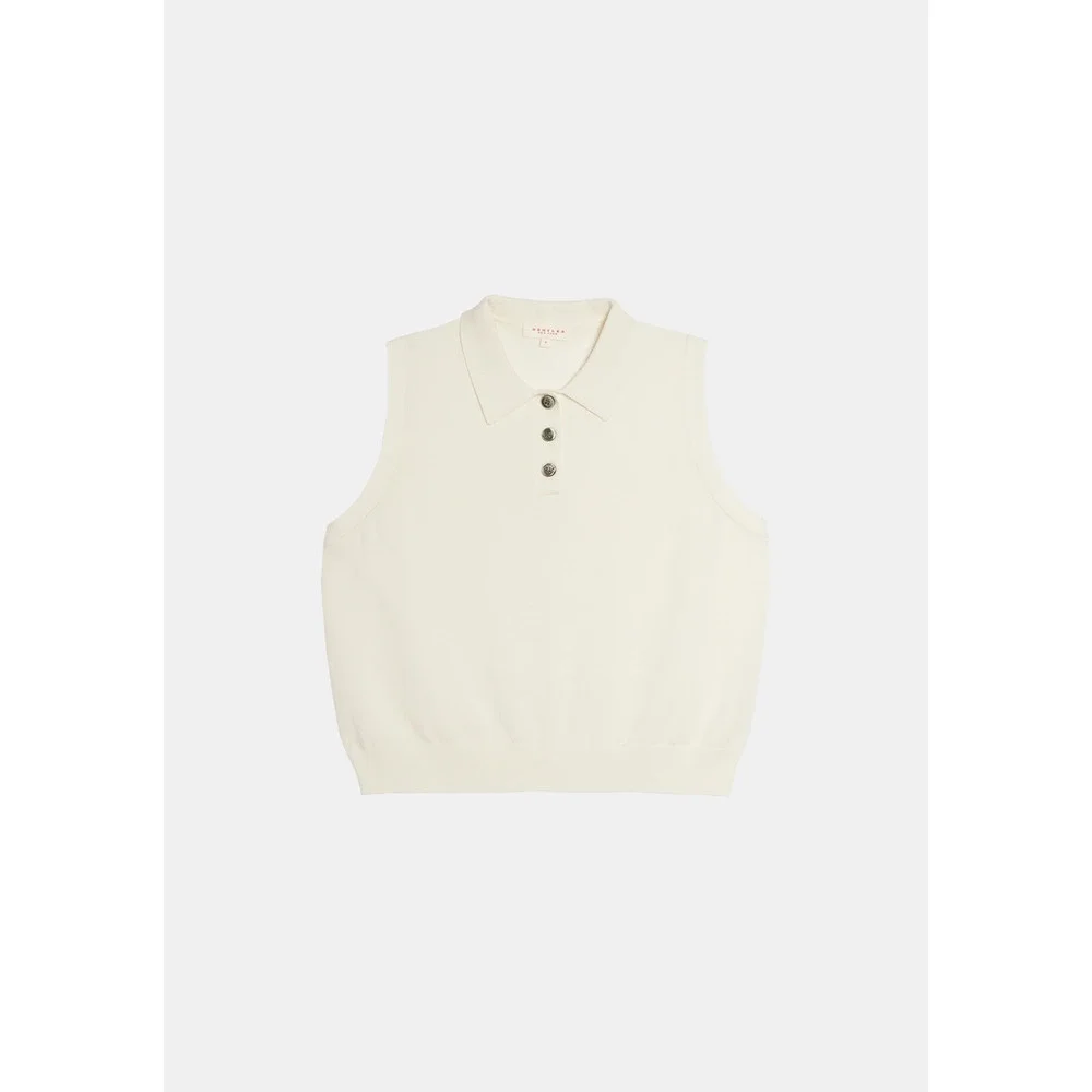 DEMY LEE New York Ayana Button up sleeveless Polo Top Size Small Ivory